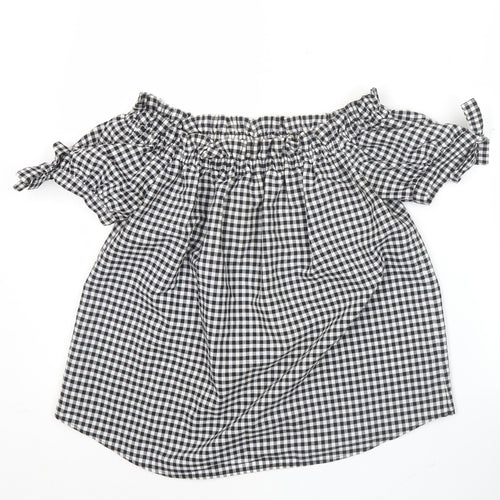 Label of Graded Goods Women's Black Check Blouse Size 6 Off Shoulder