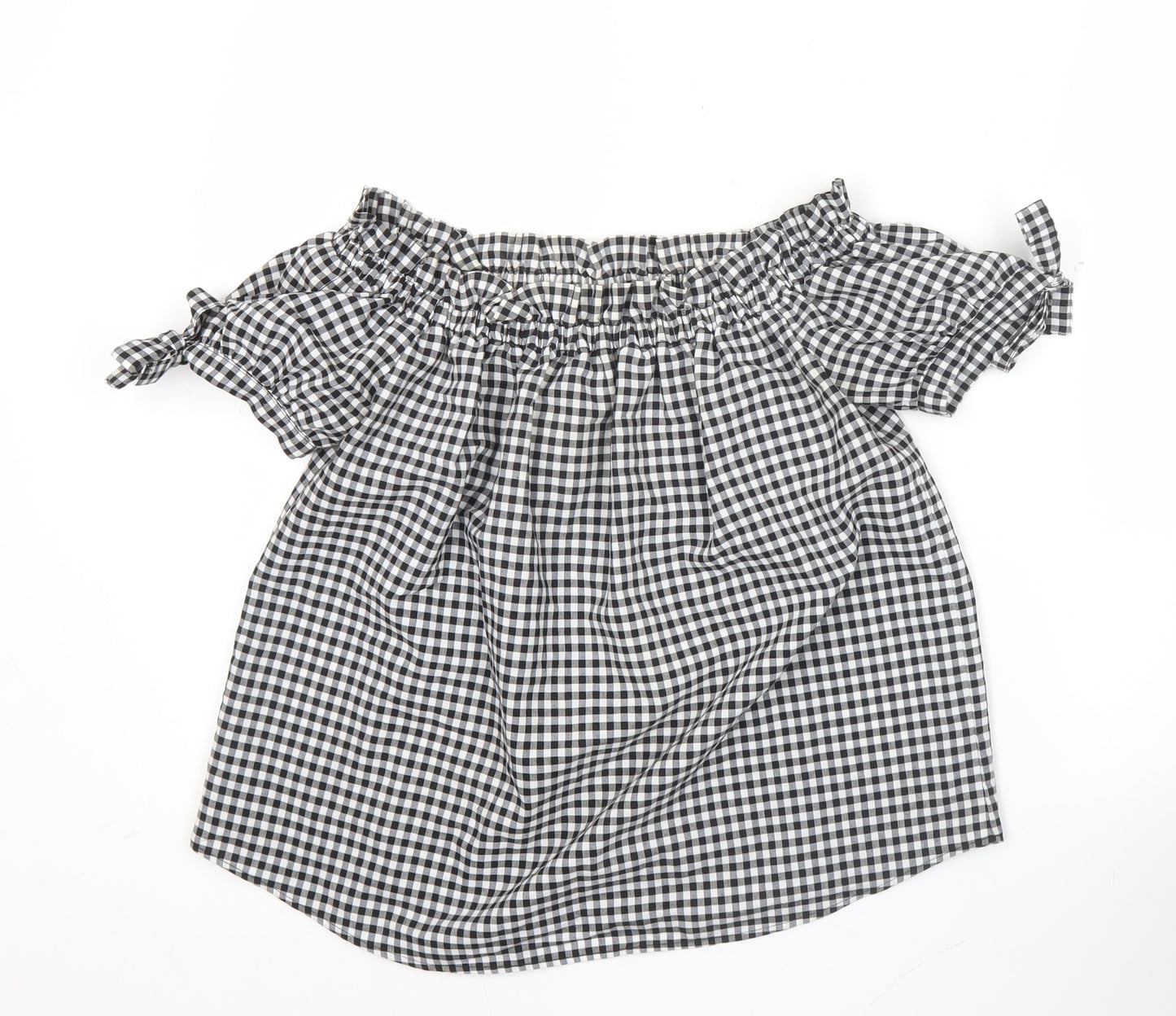 Label of Graded Goods Women's Black Check Blouse Size 6 Off Shoulder