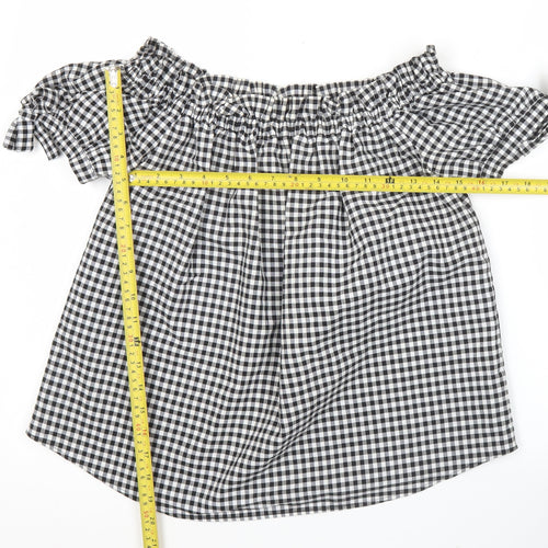 Label of Graded Goods Women's Black Check Blouse Size 6 Off Shoulder
