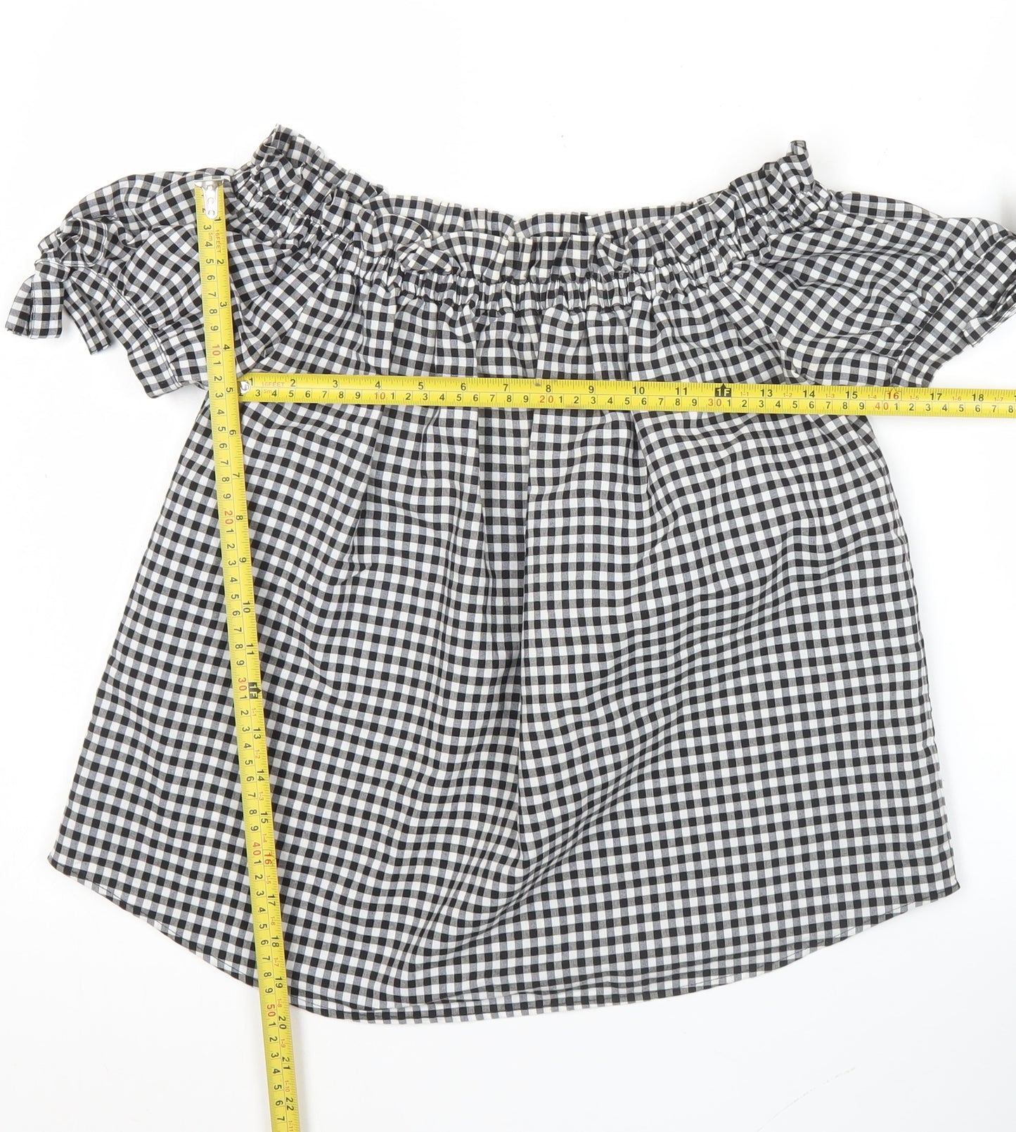 Label of Graded Goods Women's Black Check Blouse Size 6 Off Shoulder