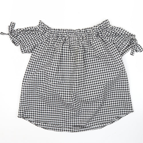 Label of Graded Goods Women's Black Check Blouse Size 6 Off Shoulder