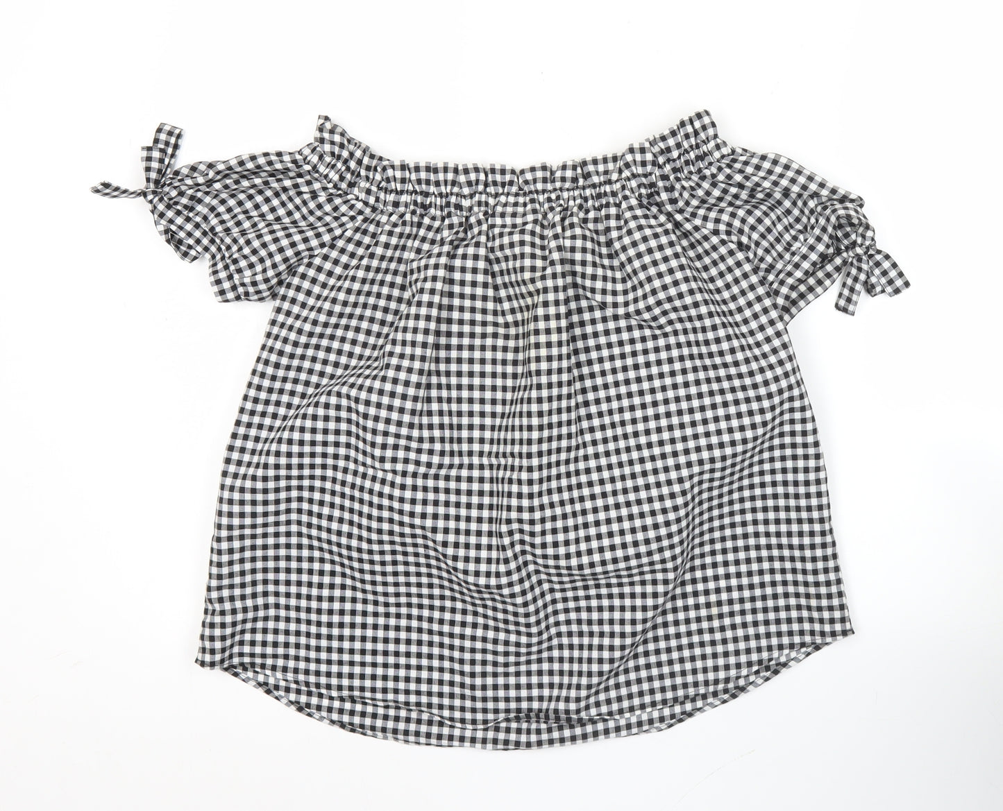 Label of Graded Goods Women's Black Check Blouse Size 6 Off Shoulder