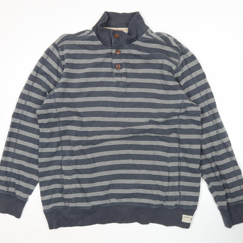 Marks and Spencer Mens Blue XL Henley Sweatshirt Striped Cotton