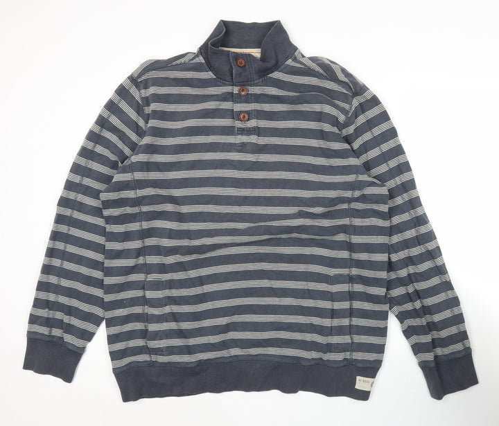 Marks and Spencer Mens Blue XL Henley Sweatshirt Striped Cotton