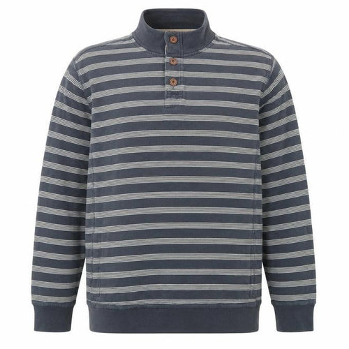Marks and Spencer Mens Blue XL Henley Sweatshirt Striped Cotton