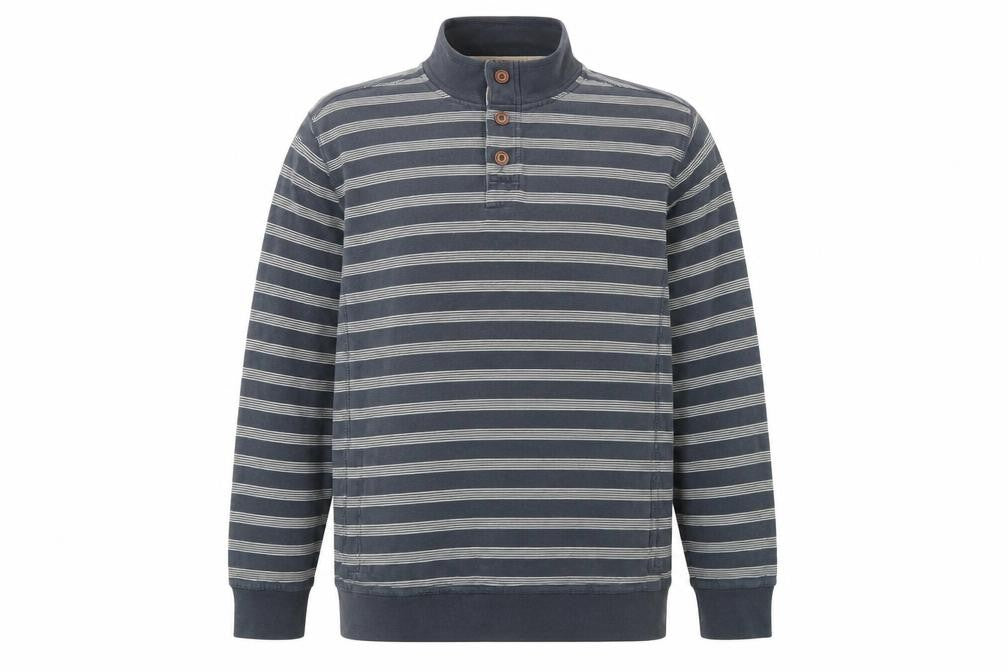 Marks and Spencer Mens Blue XL Henley Sweatshirt Striped Cotton