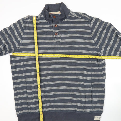 Marks and Spencer Mens Blue XL Henley Sweatshirt Striped Cotton