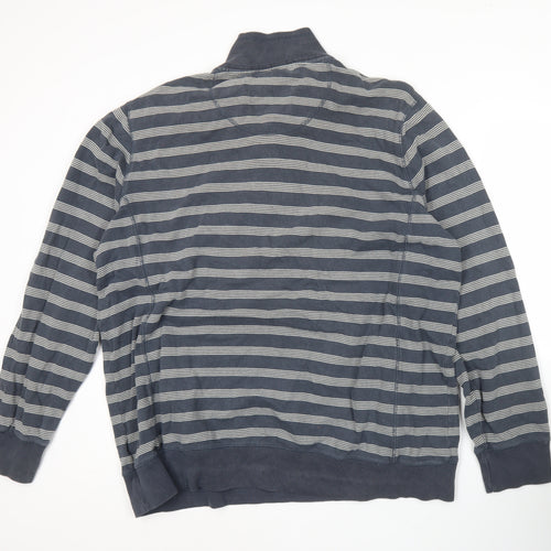 Marks and Spencer Mens Blue XL Henley Sweatshirt Striped Cotton