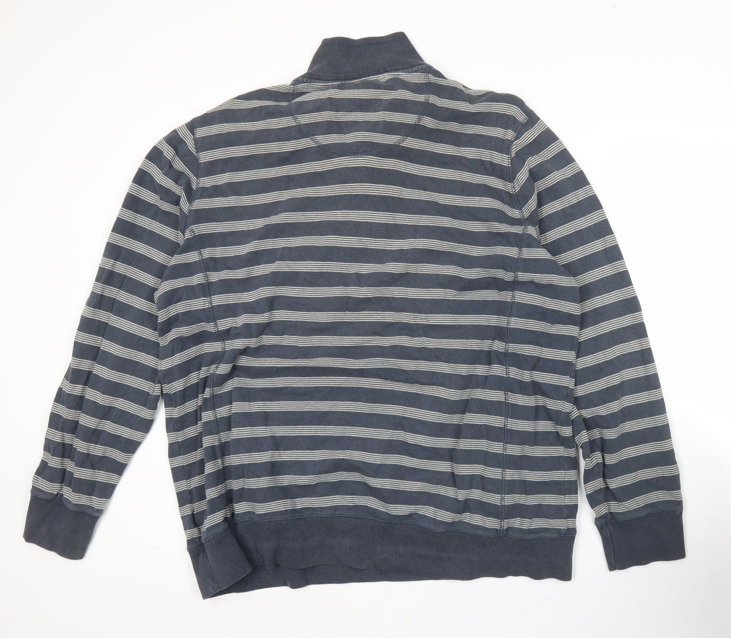 Marks and Spencer Mens Blue XL Henley Sweatshirt Striped Cotton
