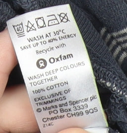 Marks and Spencer Mens Blue XL Henley Sweatshirt Striped Cotton