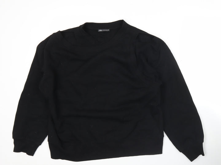 Zara Women Black Small Pullover Sweatshirt Long Sleeve Casual