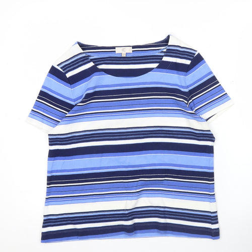 CC Women’s Blue Striped Cotton T-Shirt Size M Scoop Neck