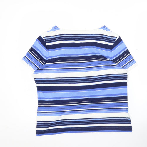 CC Women’s Blue Striped Cotton T-Shirt Size M Scoop Neck