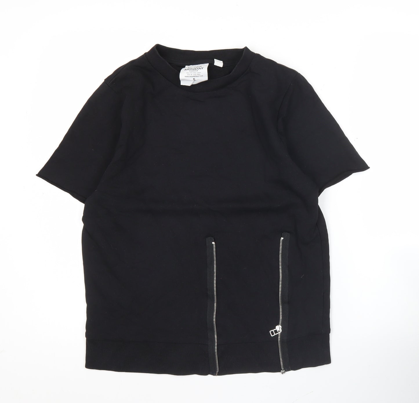 Cheap Monday Womens Black Small Zip Detail T-Shirt Short Sleeve