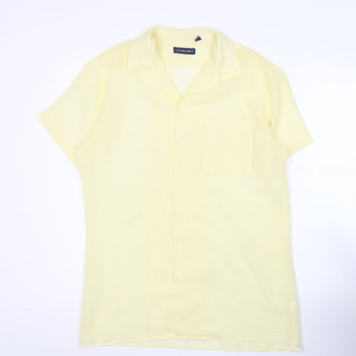 JOIN-IN Mens Yellow M Short Sleeve Vintage Casual Button-Up Shirt