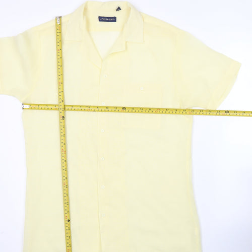 JOIN-IN Mens Yellow M Short Sleeve Vintage Casual Button-Up Shirt