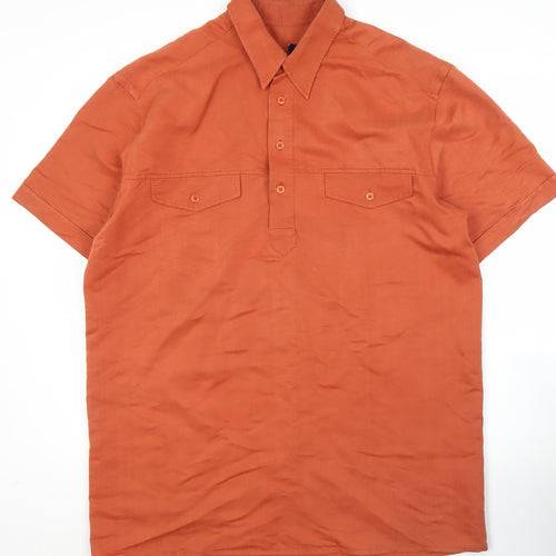 BHS Men's Orange Short Sleeve Button-Up Shirt M 38-40in Chest Viscose Blend