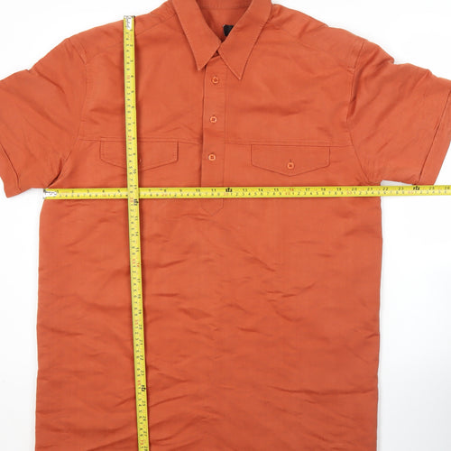 BHS Men's Orange Short Sleeve Button-Up Shirt M 38-40in Chest Viscose Blend