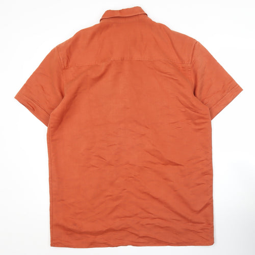 BHS Men's Orange Short Sleeve Button-Up Shirt M 38-40in Chest Viscose Blend