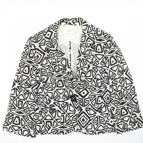 Marks and Spencer Women Black Geometric Linen Blend Blazer Size 12