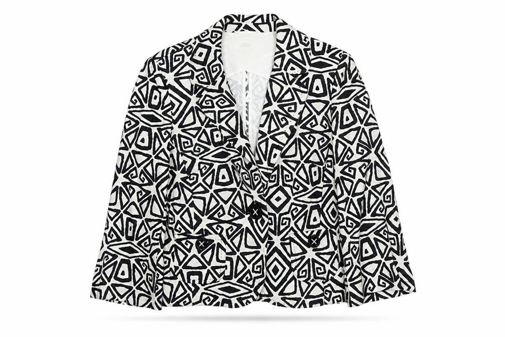 Front view of Marks & Spencer Women Black Geometric Linen Blend Blazer, size 12