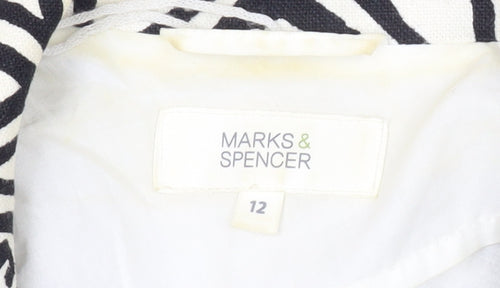 Marks and Spencer Women Black Geometric Linen Blend Blazer Size 12