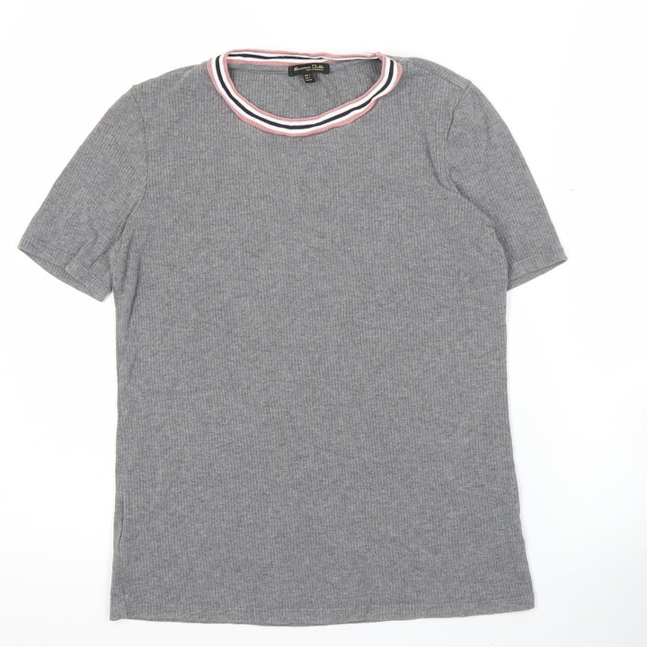 Massimo Dutti Women’s Grey Ringer T-Shirt Short Sleeve Size S