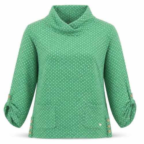 Country Rose Women’s Green Polka Dot Cowl Neck Pullover Sweatshirt S