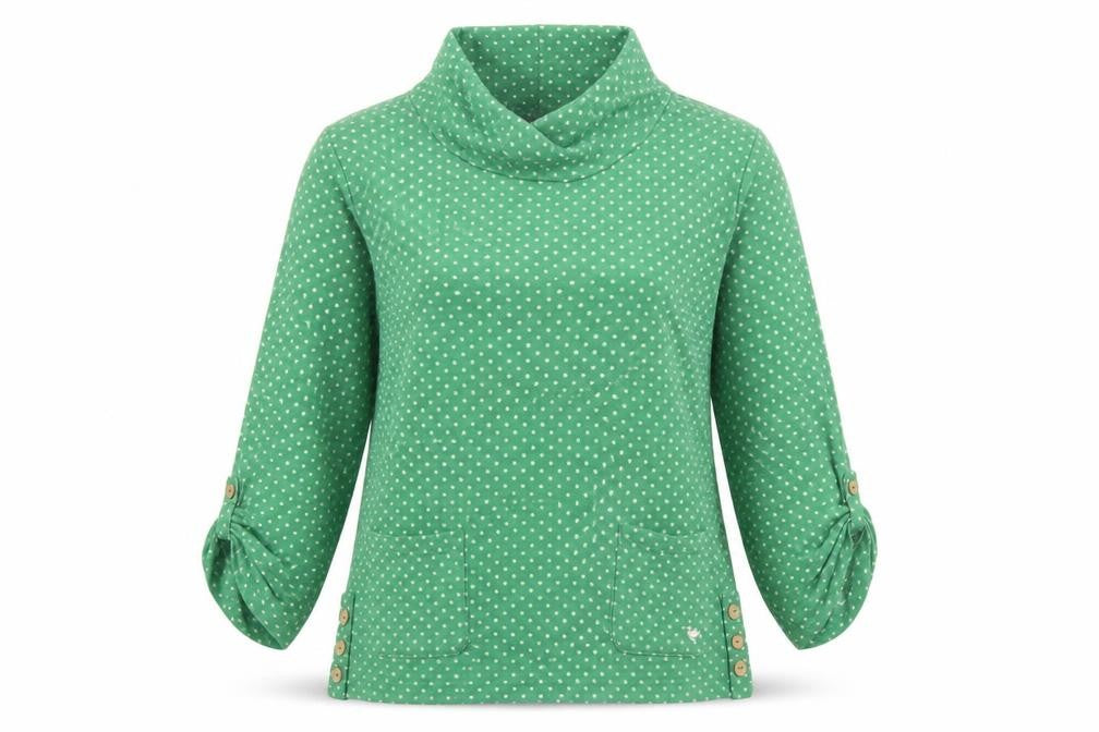 Country Rose Women’s Green Polka Dot Cowl Neck Pullover Sweatshirt S