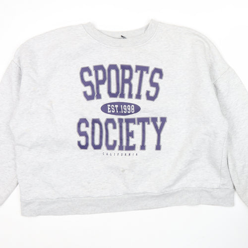ASOS Womens Grey Graphic Logo Sports Sweatshirt Size 18 Pullover Crew Neck