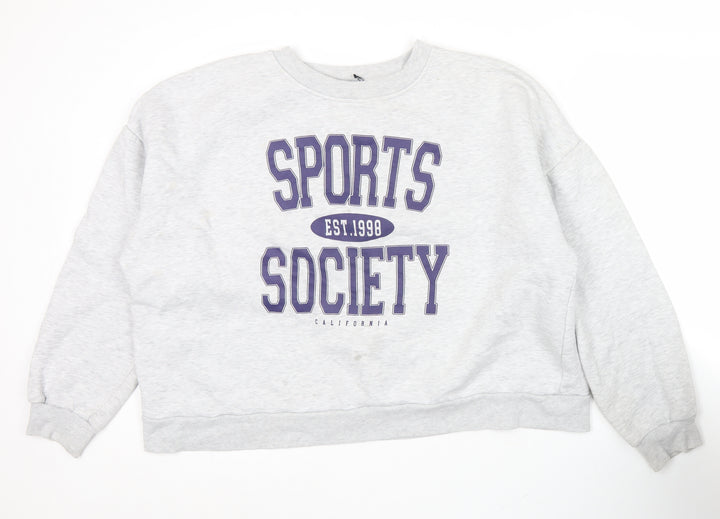 ASOS Womens Grey Graphic Logo Sports Sweatshirt Size 18 Pullover Crew Neck