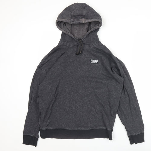 Adidas Mens Grey Pullover Hoodie Size M Regular Fit Logo Sportswear