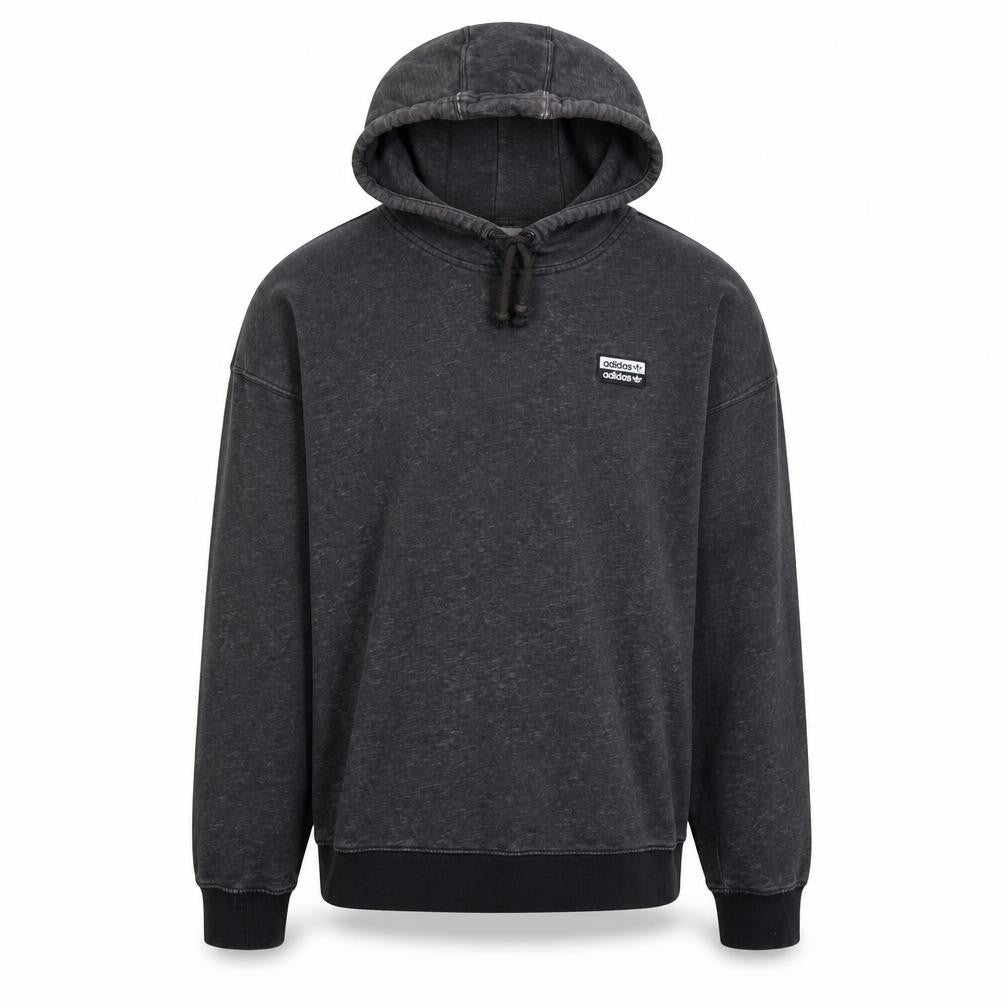 Front view of Adidas men’s grey pullover hoodie, size M, regular fit logo sportswear