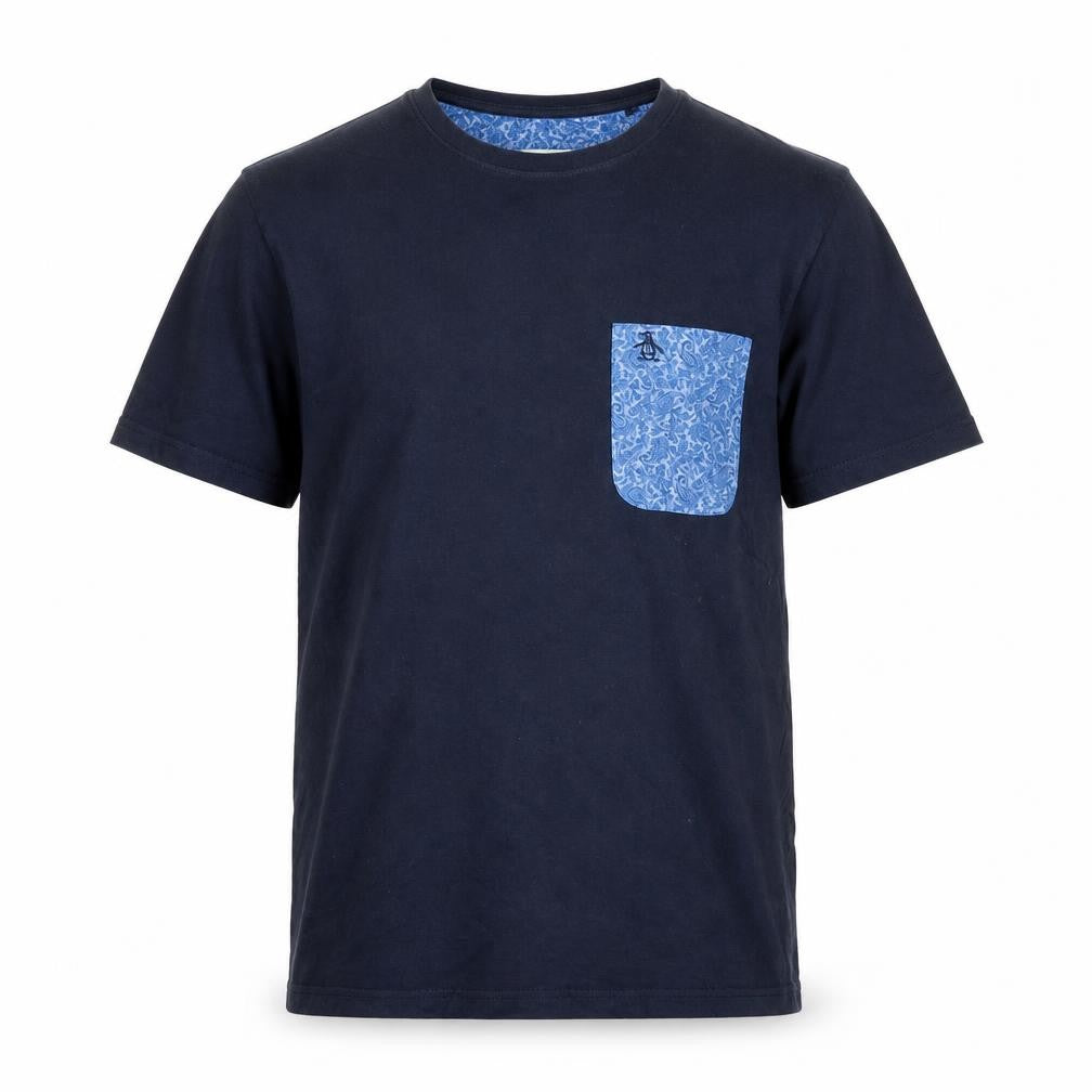 Front view of Original Penguin Men's Blue Small Crew Neck Pocket T-Shirt