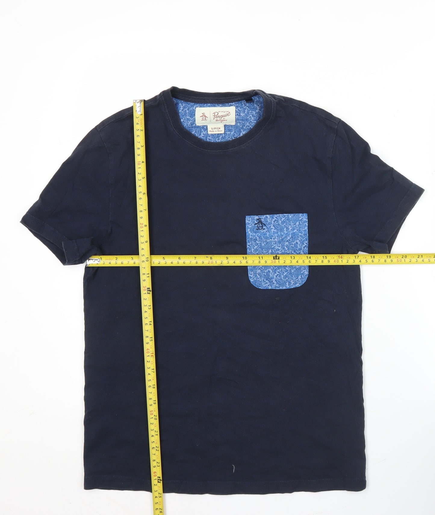 Original Penguin Men's Blue Small Crew Neck Pocket T-Shirt