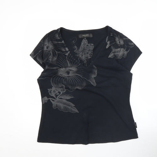 Jasper Conran Women’s Black Floral V-Neck Cotton T-Shirt XL