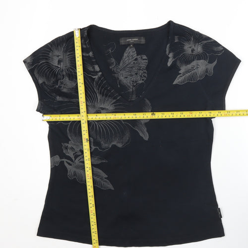 Jasper Conran Women’s Black Floral V-Neck Cotton T-Shirt XL