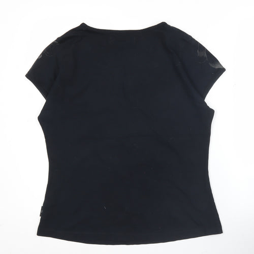 Jasper Conran Women’s Black Floral V-Neck Cotton T-Shirt XL