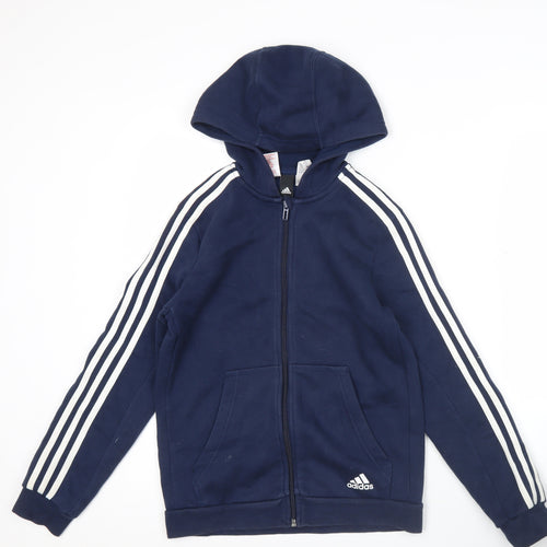 Adidas Boys Blue Full Zip Hoodie 11-12Y Fleece Long Sleeve Sportswear