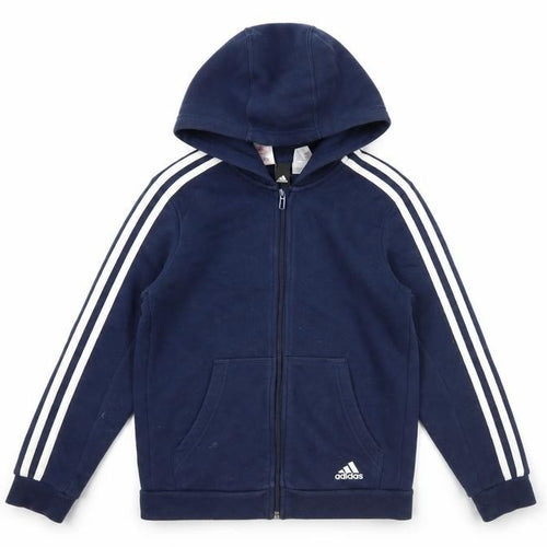Adidas Boys Blue Full Zip Hoodie 11-12Y Fleece Long Sleeve Sportswear