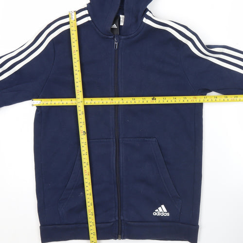 Adidas Boys Blue Full Zip Hoodie 11-12Y Fleece Long Sleeve Sportswear