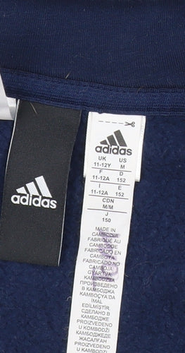 Adidas Boys Blue Full Zip Hoodie 11-12Y Fleece Long Sleeve Sportswear