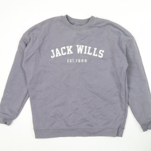Jack Wills Womens Grey Logo Sweatshirt UK 10 Pullover Long Sleeve