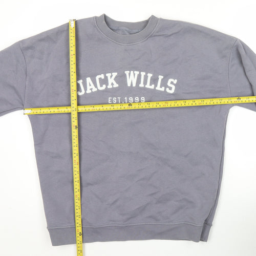Jack Wills Womens Grey Logo Sweatshirt UK 10 Pullover Long Sleeve