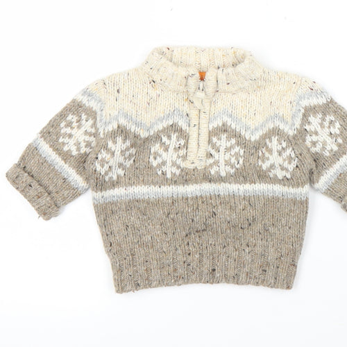 Mini Mode Unisex Baby Beige Fair Isle Winter 1/4 Zip Jumper 0-3 Months