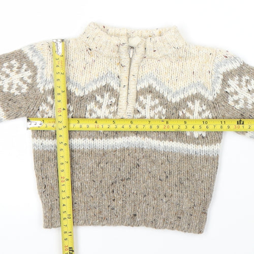 Mini Mode Unisex Baby Beige Fair Isle Winter 1/4 Zip Jumper 0-3 Months