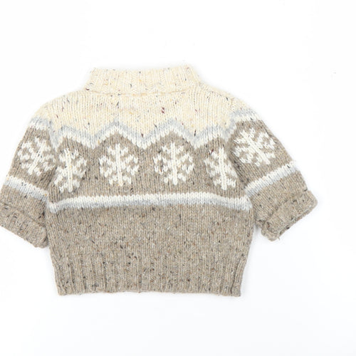 Mini Mode Unisex Baby Beige Fair Isle Winter 1/4 Zip Jumper 0-3 Months