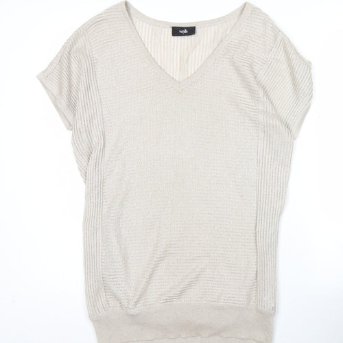 Wallis Women’s Beige Glitter V-Neck Knit Blouse Size S