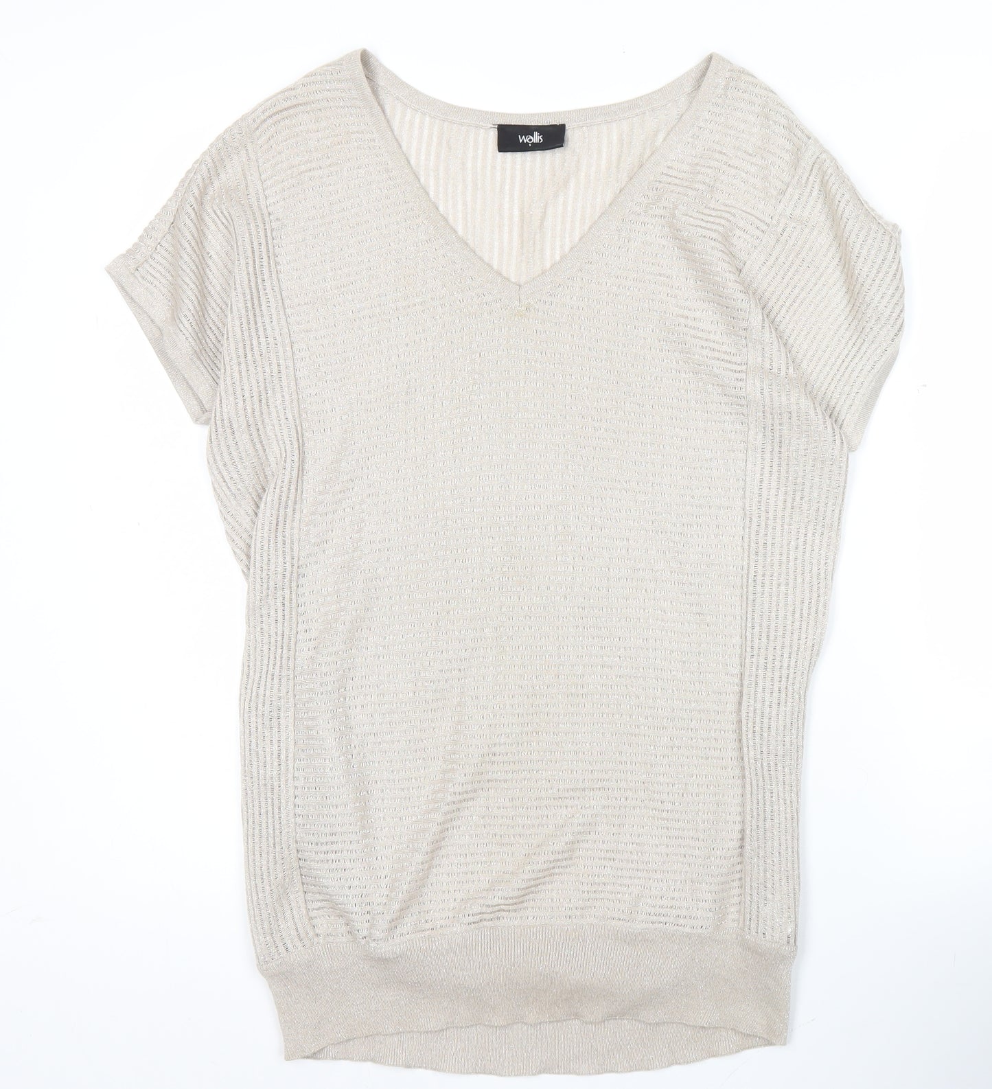 Wallis Women’s Beige Glitter V-Neck Knit Blouse Size S