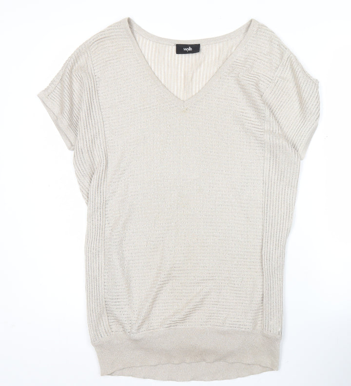 Wallis Women’s Beige Glitter V-Neck Knit Blouse Size S